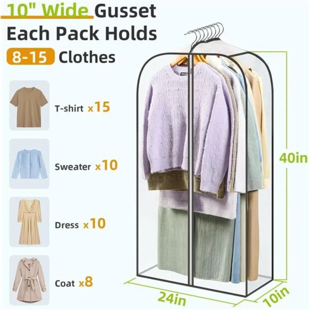 Clear Garment Bags 6 Pack Clothes Storage Dustproof Zipper Closet Coat Dress Sui